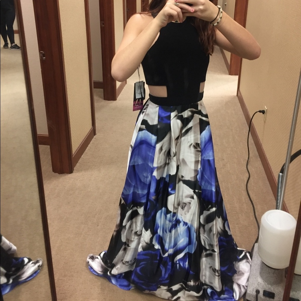 floral blue white evening/prom dress